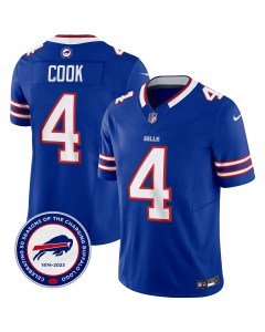 James Cook 4 Buffalo Bills 50th Charging Logo Patch Game Men Jersey – Royal