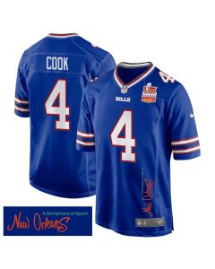 James Cook 4 Buffalo Bills Super Bowl LIX Champions Patch ‘New Orleans – A Symphony of Sport’ EMBROIDERED Game Men Jersey – Royal