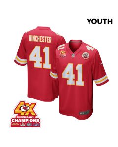 James Winchester 41 Kansas City Chiefs Super Bowl LVIII Champions 4X Game YOUTH Jersey – Red