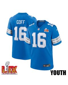 Jared Goff #16 Detroit Lions Super Bowl LIX YOUTH Jersey – Blue