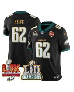 Jason Kelce 62 Philadelphia Eagles LII-LIX Super Bowl Champions Vapor Limited Gold Jersey – Black