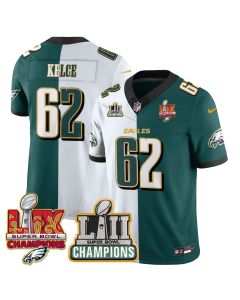 Jason Kelce 62 Philadelphia Eagles LII-LIX Super Bowl Champions Vapor Limited Gold Jersey – Split