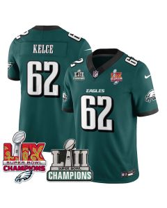 Jason Kelce 62 Philadelphia Eagles LII-LIX Super Bowl Champions Vapor Limited Jersey – Midnight Green