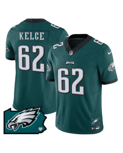 Jason Kelce 62 Philadelphia Eagles Pennsylvania State Map Patch Game Men Jersey – Midnight Green