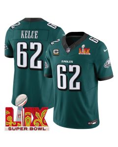 Jason Kelce 62 Philadelphia Eagles Super Bowl Champions LIX Patch Vapor Limited Jersey – Midnight Green