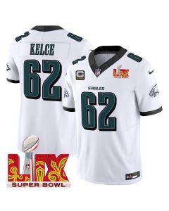 Jason Kelce 62 Philadelphia Eagles Super Bowl Champions LIX Patch Vapor Limited Jersey – White
