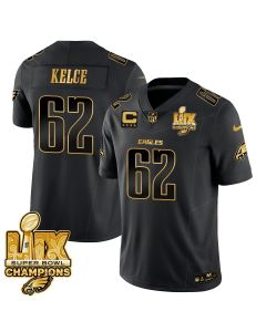 Jason Kelce 62 Philadelphia Eagles Super Bowl LIX Champions Gold Vapor Limited Jersey – Black Gold