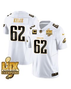 Jason Kelce 62 Philadelphia Eagles Super Bowl LIX Champions Gold Vapor Limited Jersey – White Gold