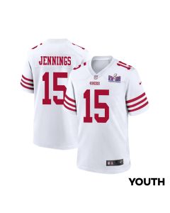 Jauan Jennings 15 San Francisco 49ers Super Bowl LVIII Patch Game YOUTH Jersey – White