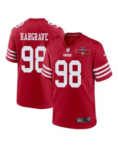 Javon Hargrave 98 San Francisco 49ers NFC Champions Patch Game Men Jersey – Scarlet
