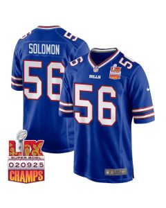 Javon Solomon 56 Buffalo Bills Super Bowl LIX Champions Patch Game Men Jersey – Royal
