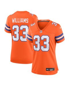 Javonte Williams 33 Denver Broncos Women’s Mile High Collection 1977 Throwback Player Game Jersey – Orange