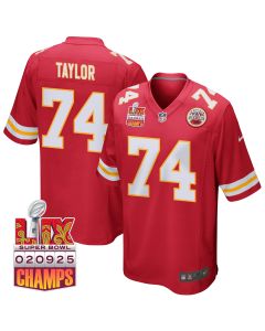 Jawaan Taylor 74 Kansas City Chiefs Super Bowl LIX Champions Patch Game Men Jersey – Red