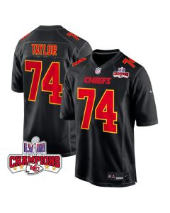 Jawaan Taylor 74 Kansas City Chiefs Super Bowl LVIII Champions 4 Stars Patch Fashion Game Men Jersey – Carbon Black