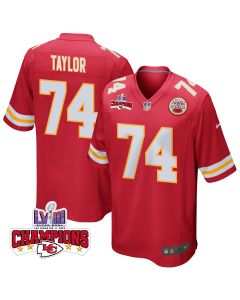Jawaan Taylor 74 Kansas City Chiefs Super Bowl LVIII Champions 4 Stars Patch Game Men Jersey – Red