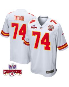 Jawaan Taylor 74 Kansas City Chiefs Super Bowl LVIII Champions 4 Stars Patch Game Men Jersey – White