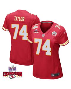 Jawaan Taylor 74 Kansas City Chiefs Super Bowl LVIII Champions 4 Stars Patch Game Women Jersey – Red