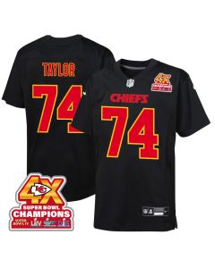 Jawaan Taylor 74 Kansas City Chiefs Super Bowl LVIII Champions 4X Fashion Game YOUTH Jersey – Carbon Black