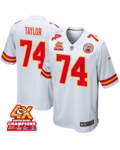 Jawaan Taylor 74 Kansas City Chiefs Super Bowl LVIII Champions 4X Game Men Jersey – White