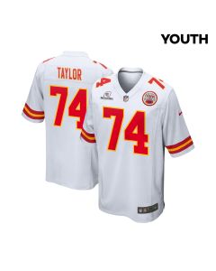 Jawaan Taylor 74 Kansas City Chiefs Super Bowl LVIII Patch Game YOUTH Jersey – White