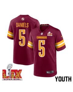 Jayden Daniels #5 Washington Commanders Super Bowl LIX Youth Jersey – Burgundy