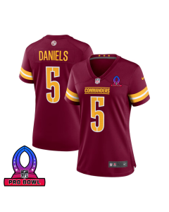 Jayden Daniels 5 Washington Commanders 2025 Pro Bowl Patch Women Game Jersey – Burgundy