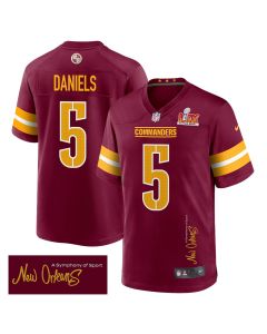 Jayden Daniels 5 Washington Commanders Super Bowl LIX ‘New Orleans – A Symphony of Sport’ EMBROIDERED Game Men Jersey – Burgundy