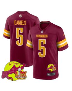 Jayden Daniels 5 Washington Commanders Super Bowl LIX New Orleans Patch Game Men Jersey – Burgundy