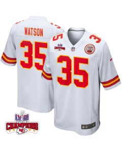 Jaylen Watson 35 Kansas City Chiefs Super Bowl LVIII Champions 4 Stars Patch Game Men Jersey – White