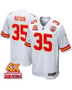 Jaylen Watson 35 Kansas City Chiefs Super Bowl LVIII Champions 4X Game Men Jersey – White