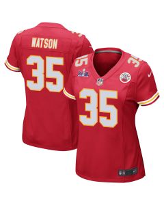 Jaylen Watson 35 Kansas City Chiefs Super Bowl LVIII Patch Game Women Jersey – Red