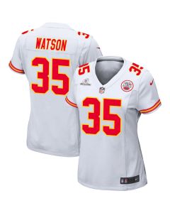 Jaylen Watson 35 Kansas City Chiefs Super Bowl LVIII Patch Game Women Jersey – White