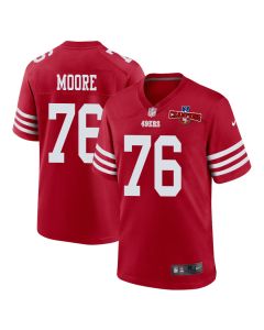 Jaylon Moore 76 San Francisco 49ers NFC Champions Patch Game Men Jersey – Scarlet