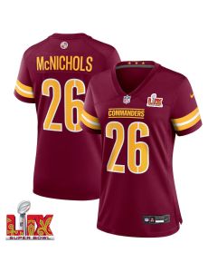 Jeremy McNichols #26 Washington Commanders Super Bowl LIX Women’s Jersey – Burgundy