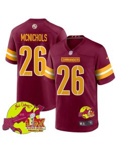 Jeremy McNichols 26 Washington Commanders Super Bowl LIX New Orleans Patch Game Men Jersey – Burgundy