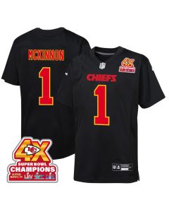 Jerick McKinnon 1 Kansas City Chiefs Super Bowl LVIII Champions 4X Fashion Game YOUTH Jersey – Carbon Black