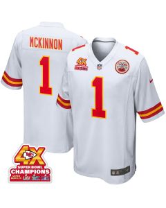 Jerick McKinnon 1 Kansas City Chiefs Super Bowl LVIII Champions 4X Game Men Jersey – White