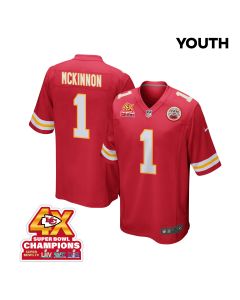 Jerick McKinnon 1 Kansas City Chiefs Super Bowl LVIII Champions 4X Game YOUTH Jersey – Red