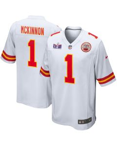 Jerick McKinnon 1 Kansas City Chiefs Super Bowl LVIII Patch Game Men Jersey – White