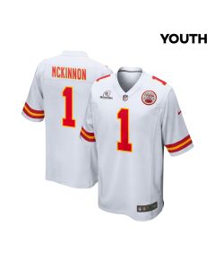 Jerick McKinnon 1 Kansas City Chiefs Super Bowl LVIII Patch Game YOUTH Jersey – White