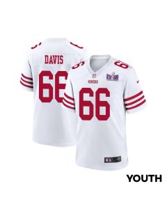 Jesse Davis 66 San Francisco 49ers Super Bowl LVIII Patch Game YOUTH Jersey – White