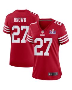 Ji’Ayir Brown 27 San Francisco 49ers Super Bowl LVIII Patch Game Women Jersey – Scarlet