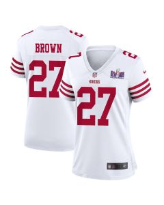 Ji’Ayir Brown 27 San Francisco 49ers Super Bowl LVIII Patch Game Women Jersey – White
