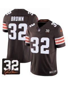 Jim Brown 32 Cleveland Browns Jim Brown Memorial Patch Game Men Jersey – Brown