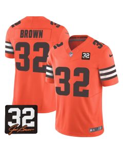 Jim Brown 32 Cleveland Browns Jim Brown Memorial Patch Game Men Jersey – Orange