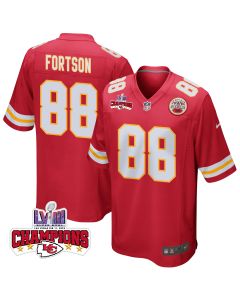Jody Fortson 88 Kansas City Chiefs Super Bowl LVIII Champions 4 Stars Patch Game Men Jersey – Red
