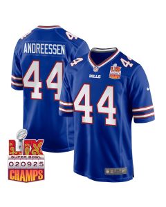 Joe Andreessen 44 Buffalo Bills Super Bowl LIX Champions Patch Game Men Jersey – Royal