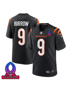 Joe Burrow 9 Cincinnati Bengals 2025 Pro Bowl Patch Game Men Jersey – Black