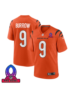 Joe Burrow 9 Cincinnati Bengals 2025 Pro Bowl Patch Game Men Jersey – Orange