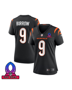 Joe Burrow 9 Cincinnati Bengals 2025 Pro Bowl Patch Women Game Jersey – Black